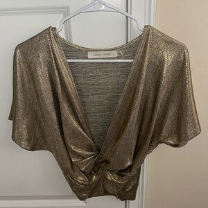 bishop + young Metallic Gold Twist-Front Blouse